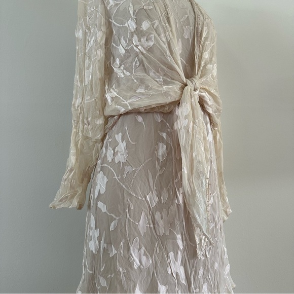 Cameron Blake Long 100% Silk Embroidered Dress Ruffled Skirt With Cover Blazer - Picture 7 of 16